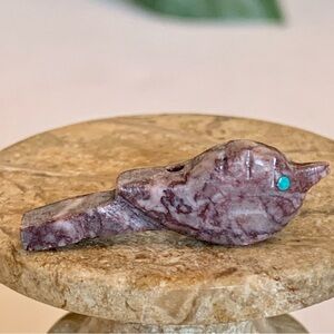 Vintage Native American Zuni Carved Bird Fetish Bead Dove Turquoise Eyes 1.2”